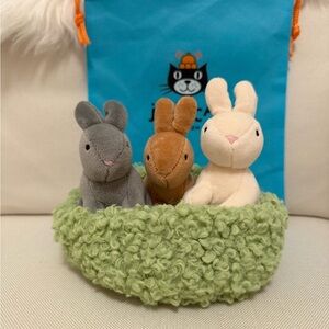 Nesting Bunnies-Jellycat Trio of Plush Bunnies - Gray, Brown, and Cream
